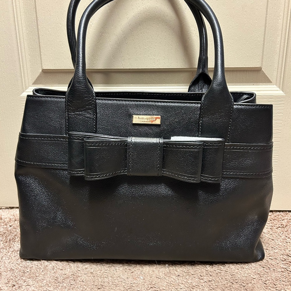 kate spade Black Leather Satchel with Bow Detail